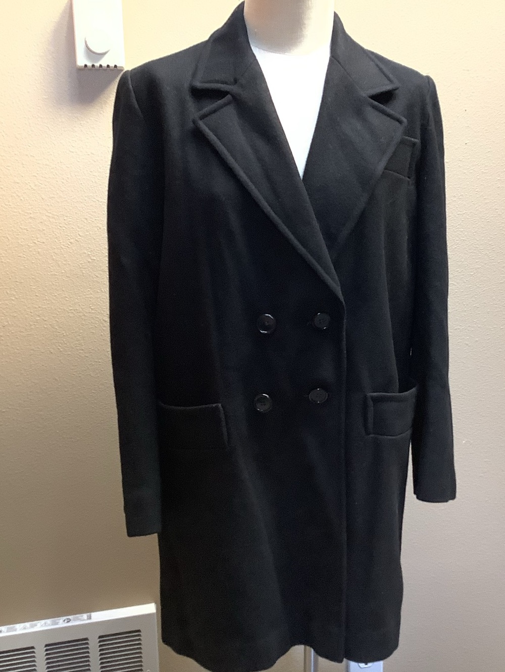 Vintage Retro Chic Capri NY 100% Wool Double Breasted 3/4 Length Coat Sz L